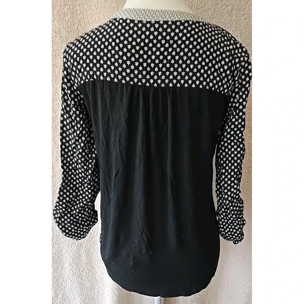 Skies Are Blue Boho Tunic Tab Sleeves Black White‎ Embroidery Women's Size S